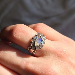 Rainbow Moonstone Silver Ring